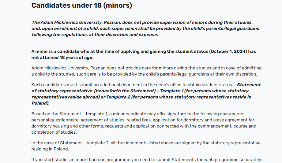 Adam Mickiewicz university Minor candidate under 18